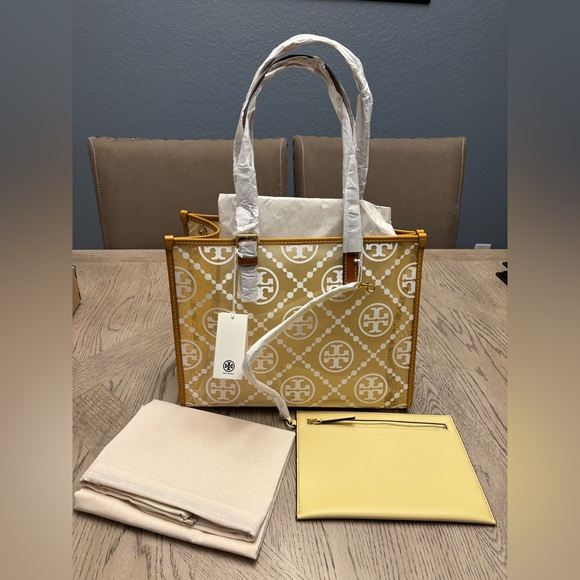 TORY BURCH DOUBLE T-MONOGRAM TRANSPARENT TOTE BAG - Picture 1 of 3